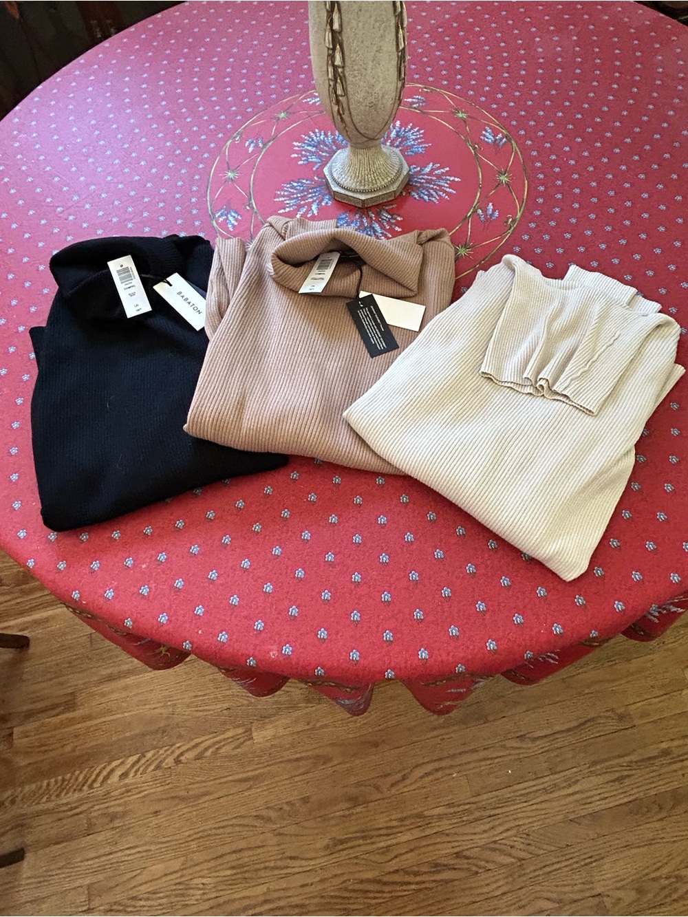 Babaton Compel style Ribbed Turtleneck Sweater Trio - Black, Taupe, Cream Large